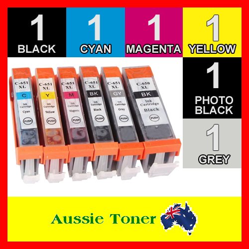 6 Pack PGI-650XL CLI-651XL PGI650XL CLI651XL Compatible Ink (1BK,1PBK,1C,1M,1Y,1GY) for Canon IP8760 MG6360 MG7160 MG7560