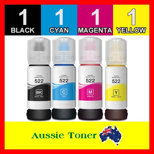 4 Pack T522 Compatible Ink (1BK,1C,1M,1Y) for Epson EcoTank ET-1110 Expression ET-2710 Expression ET-2720 Workforce ET-4700