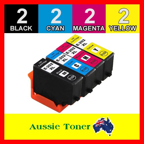 8 Pack 202XL Compatible Ink (2BK,2C,2M,2Y) for Epson Expression Home XP-5100 Workforce WF-2860