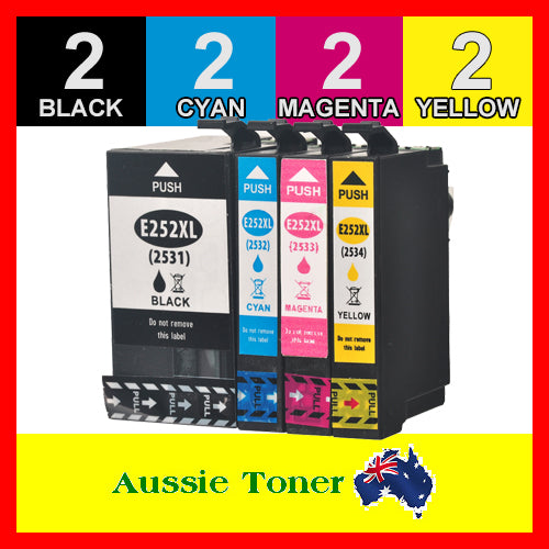 8 Pack 252XL Compatible Ink (2BK,2C,2M,2Y) for Epson Workforce WF-3620 ...