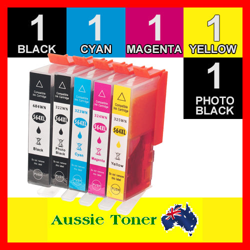 5 Pack 564XL Compatible Ink (1BK,1PBK,1C,1M,1Y) for HP Photosmart 7510-C311a 7520 B8550 B8553 B8558 C309a C309g C310a C310b C310c C410a C410b C410d C510a C5324 C5370 C5373 C5380 C5383 C5388 C5390 C5393 C6324 C6375 C6380 D5460 D546